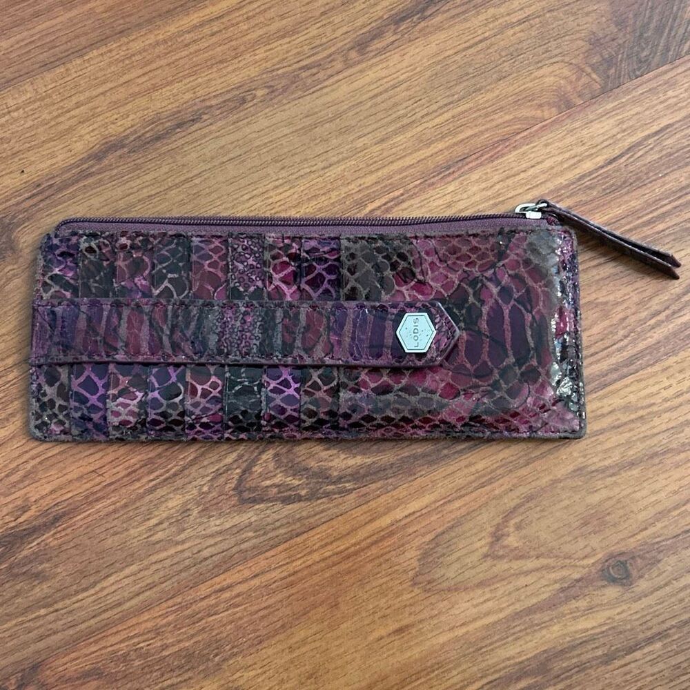 Lodis purple snake skin and leather card holder wallet change purse